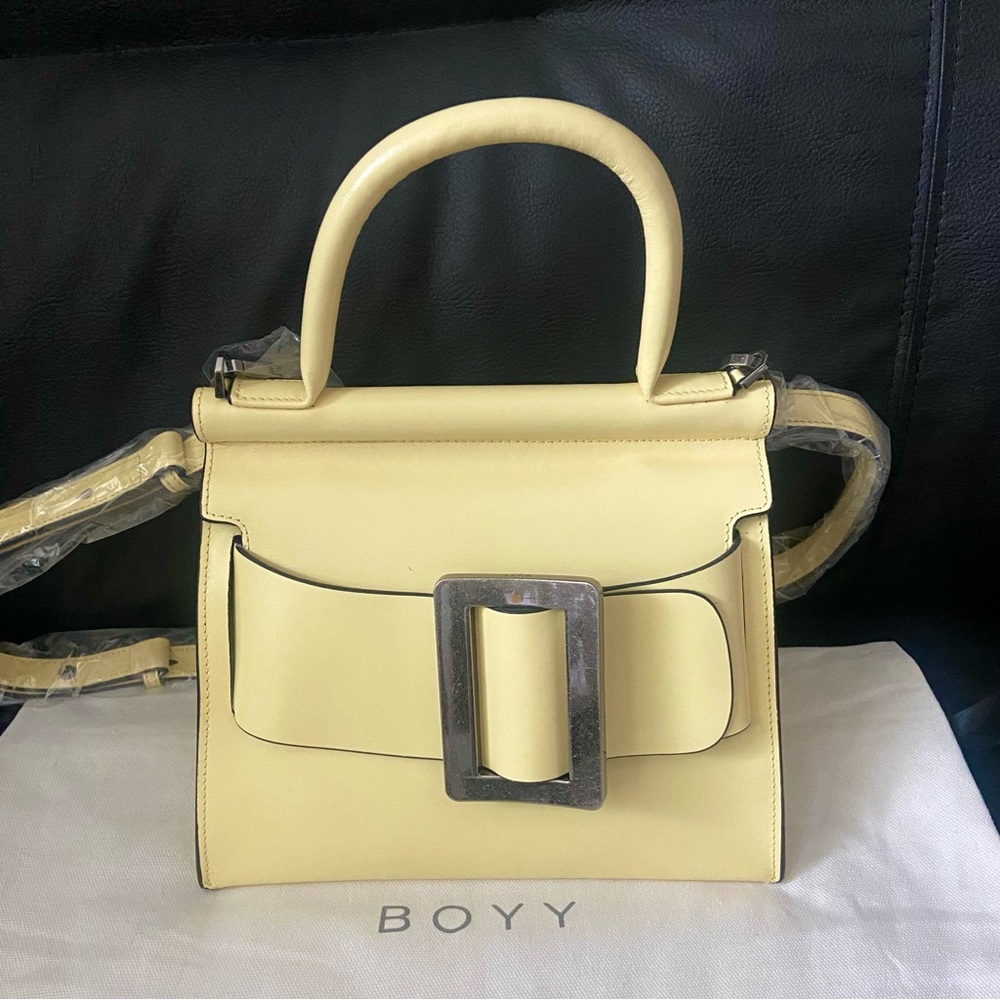 NWT $1600+ BOYY Karl 24 Buckled Top Handle Bag with Straps Light Yellow